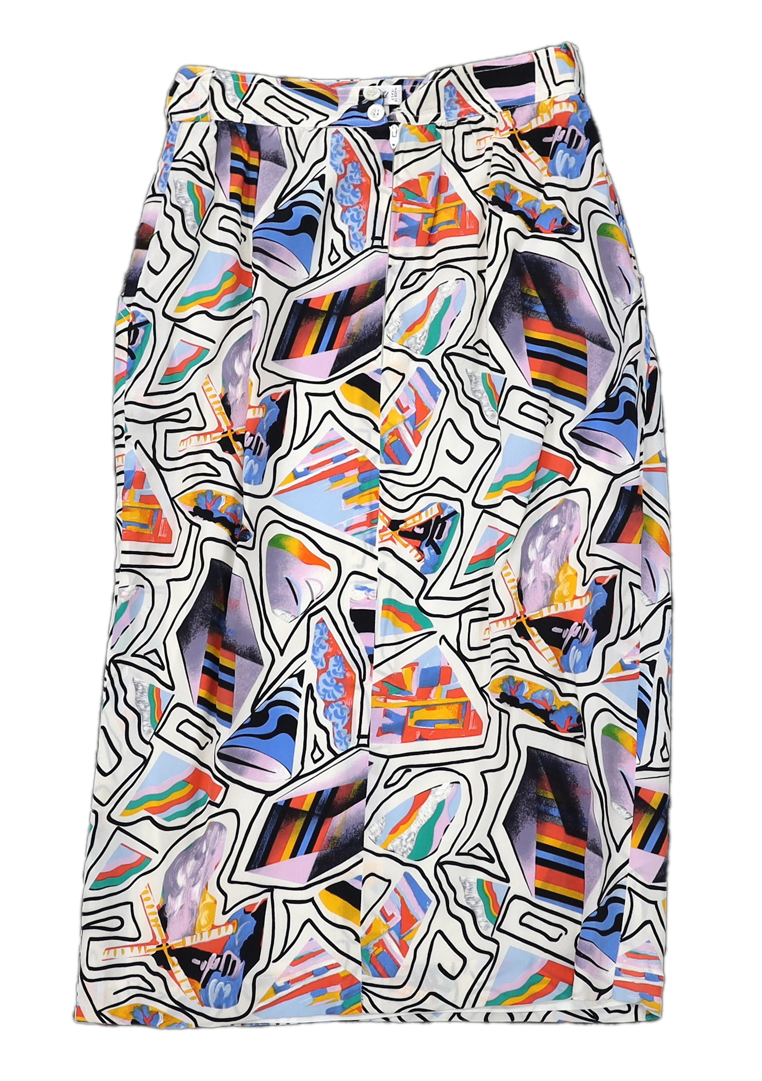 A Karl Lagerfeld lady's multi colour silk suit and a pair of velvet trousers, both size 38